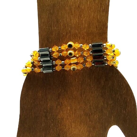Acrylic Evil Eye Beaded Hematite Magnetic Wrap Bracelet - Picture 5 of 10